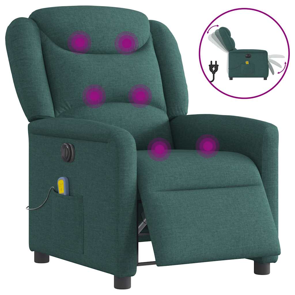 Fauteuil de massage inclinable électrique Vert foncé Tissu