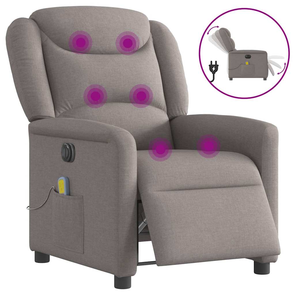 Fauteuil de massage inclinable électrique Taupe Tissu