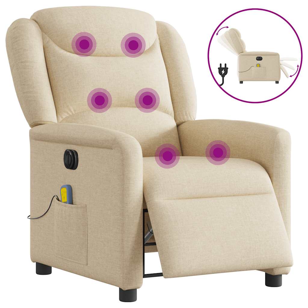 Fauteuil inclinable de massage électrique crème tissu