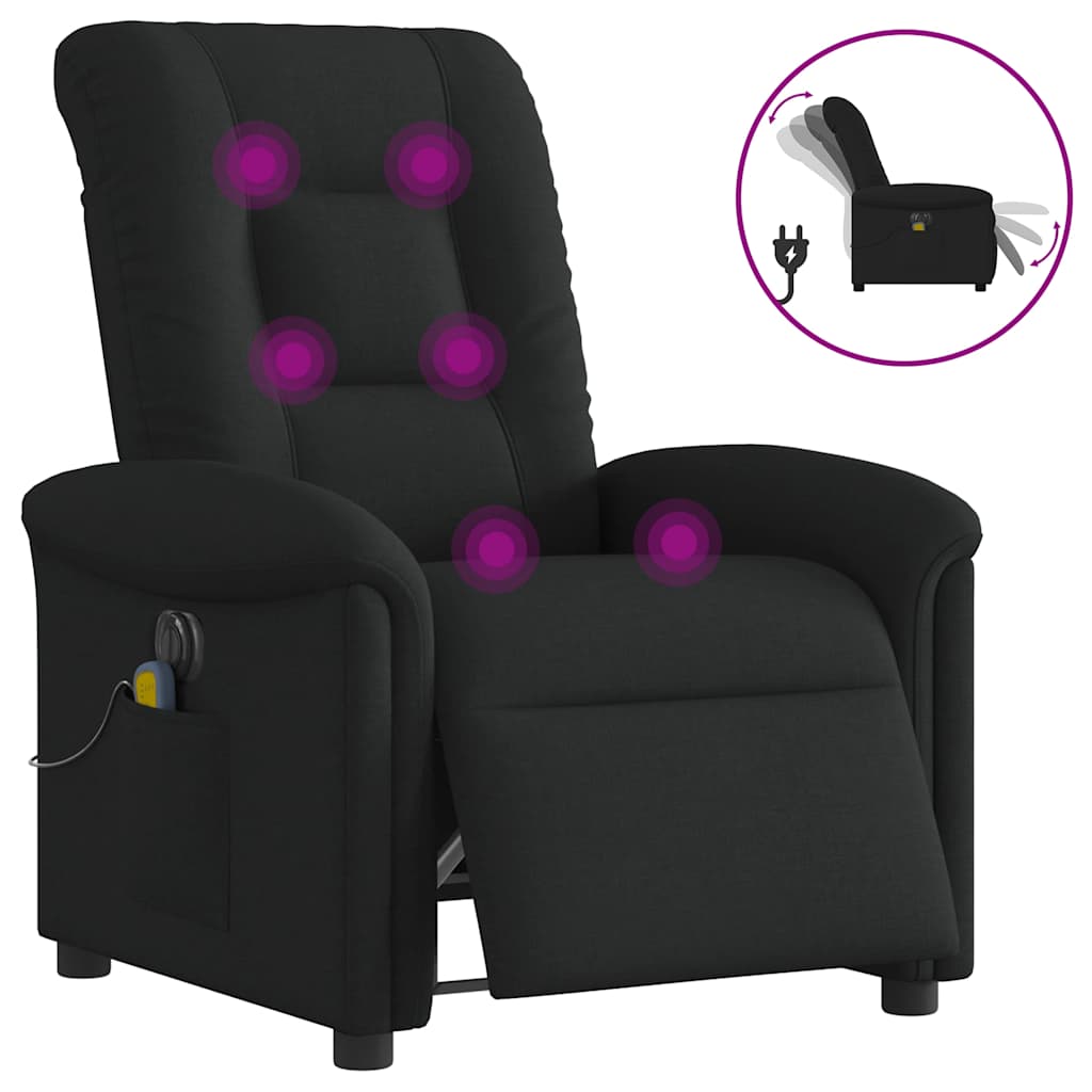 Fauteuil de massage inclinable électrique Noir Tissu