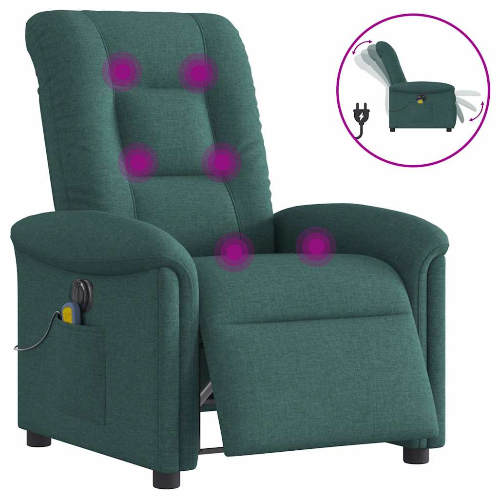 Fauteuil de massage inclinable électrique Vert foncé Tissu
