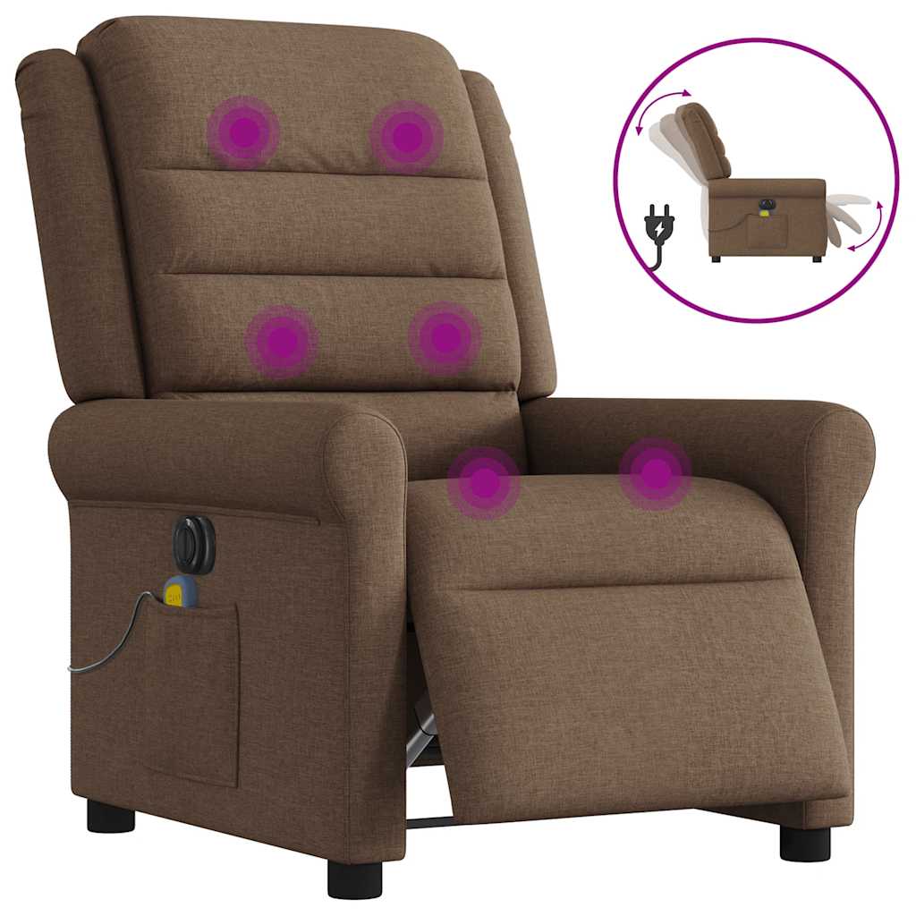 Fauteuil inclinable de massage électrique marron tissu