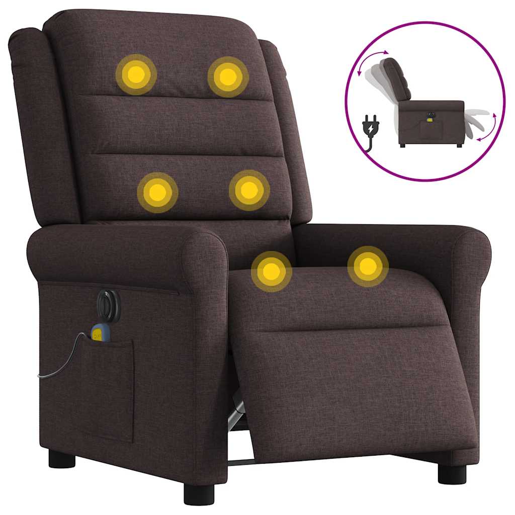 Fauteuil de massage inclinable électrique Marron foncé Tissu