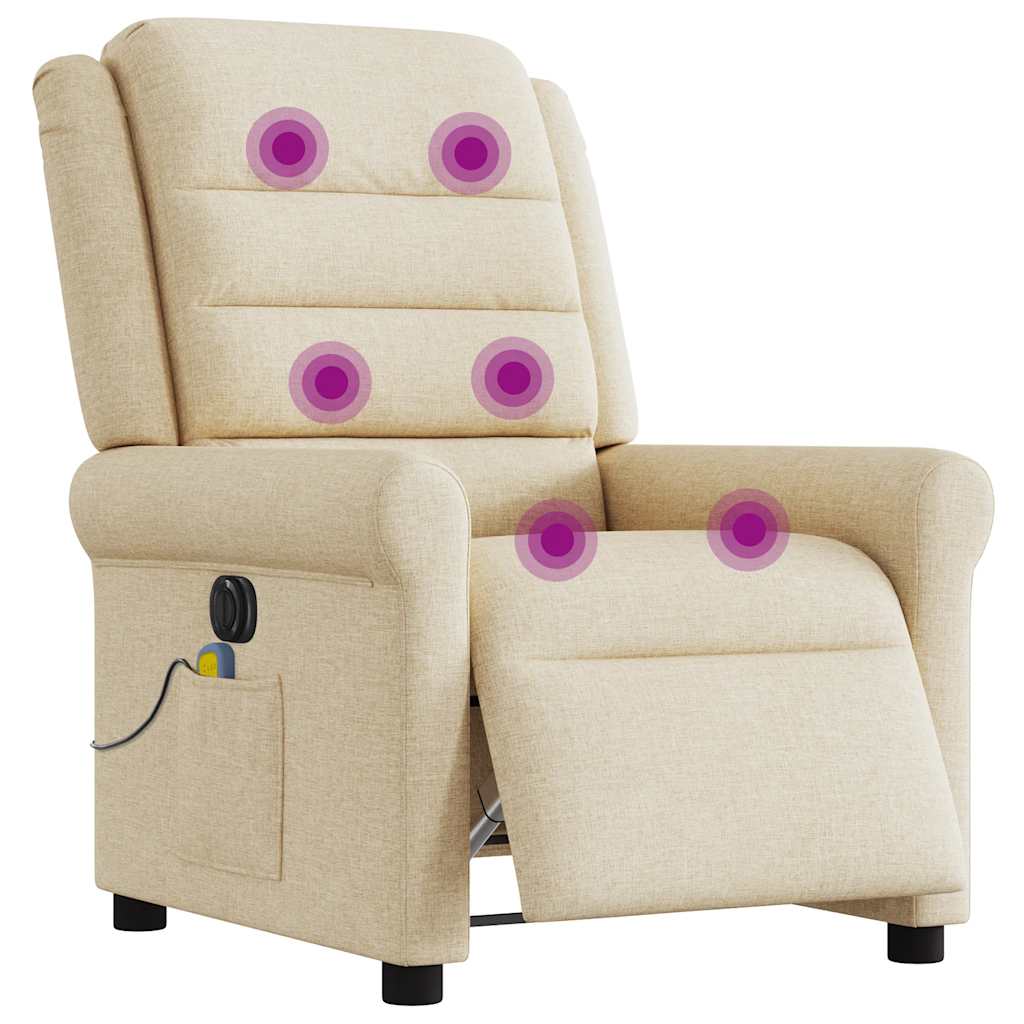 Fauteuil inclinable de massage électrique crème tissu