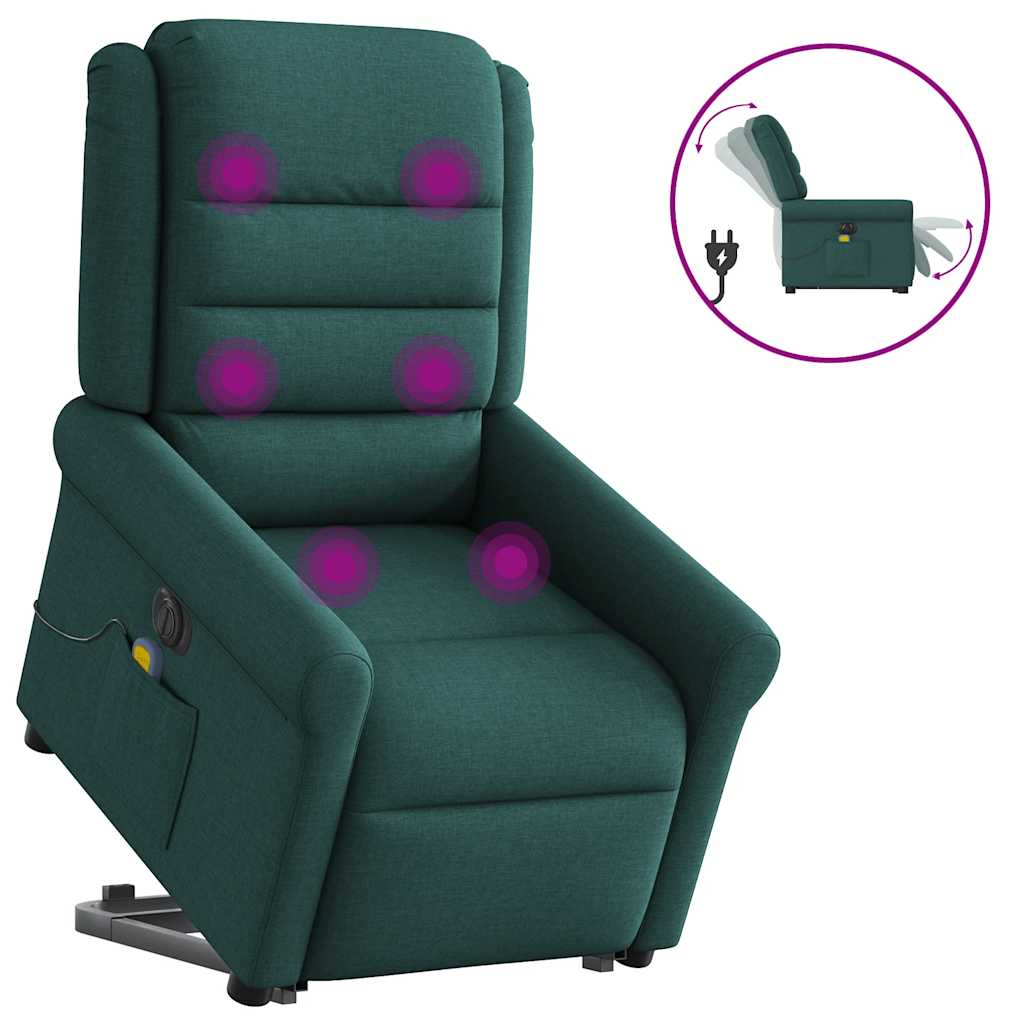 Fauteuil inclinable de massage électrique Vert foncé Tissu