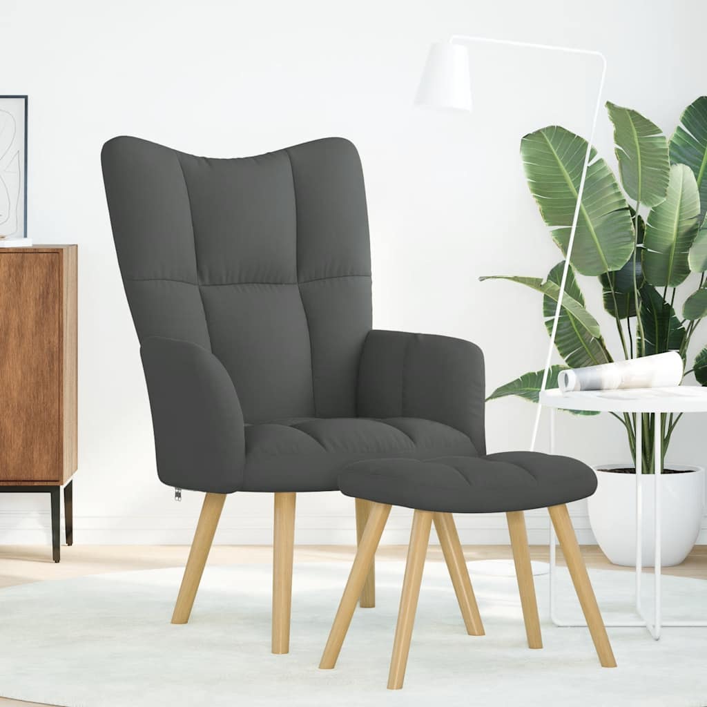 Chaise de relaxation avec repose-pied Gris foncé Tissu