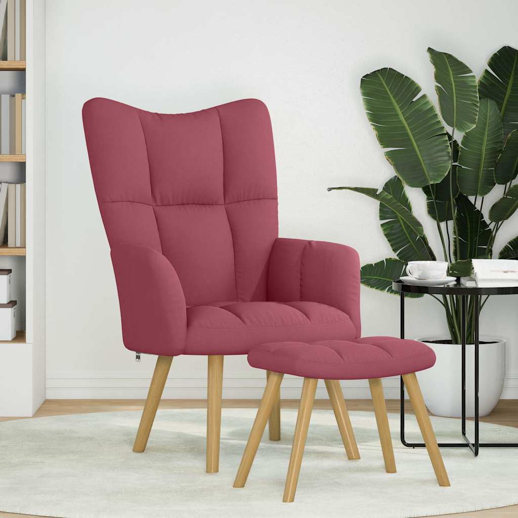 Chaise de relaxation avec repose-pied Rouge bordeaux Tissu