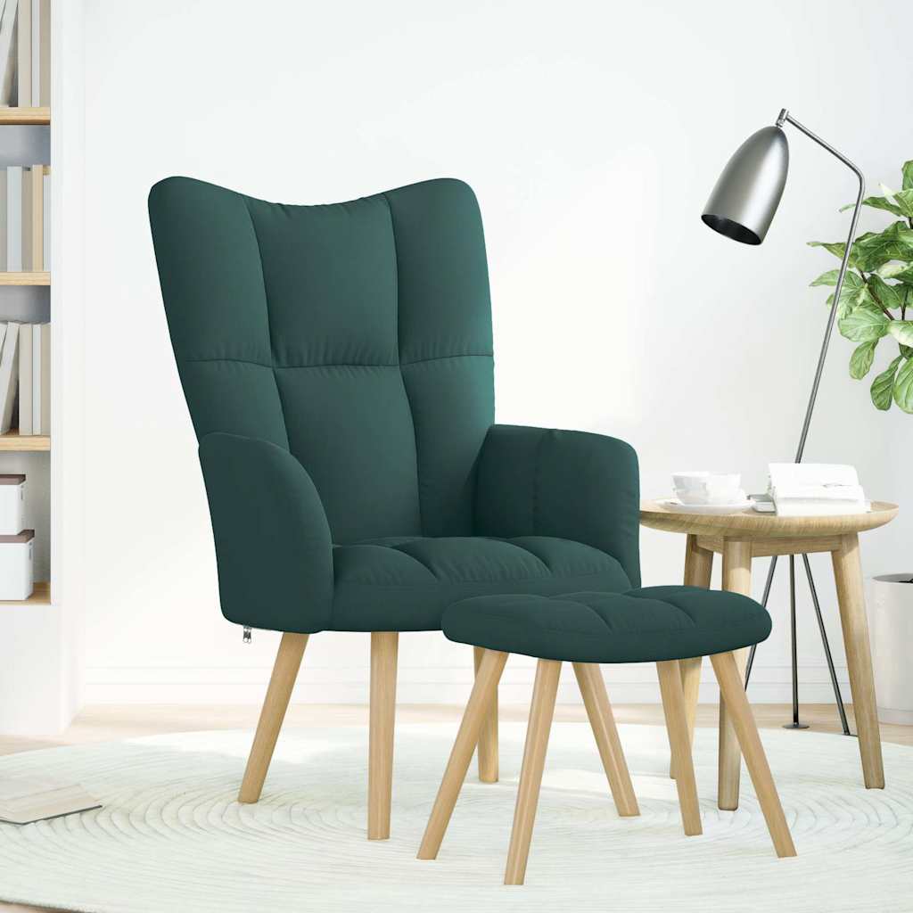 Chaise de relaxation avec repose-pied Vert foncé Tissu