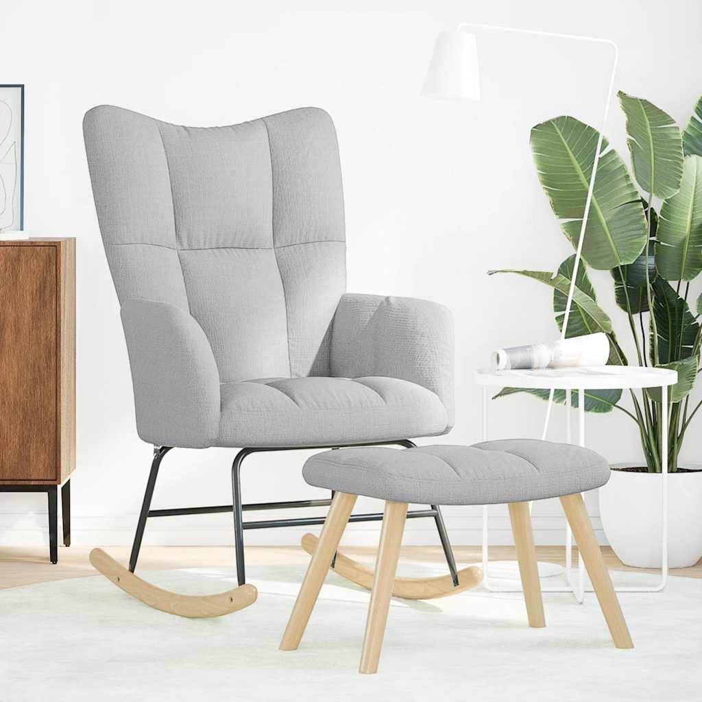 Chaise à bascule avec repose-pied gris nuage tissu