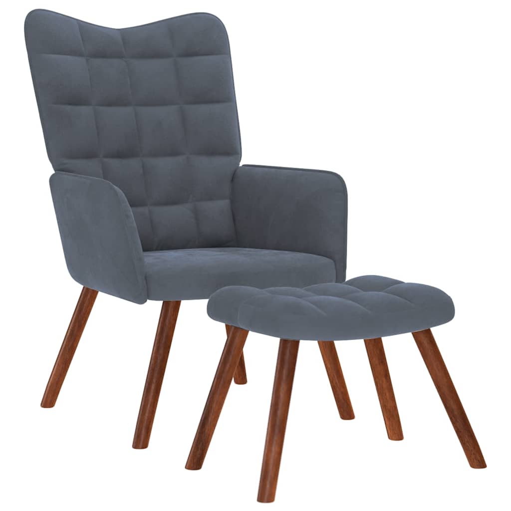 Fauteuil relax avec tabouret en velours gris foncé