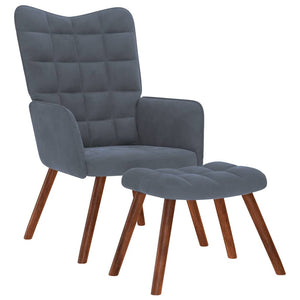 Fauteuil relax avec tabouret en velours gris foncé