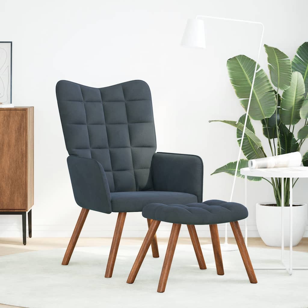 Fauteuil relax avec tabouret en velours gris foncé