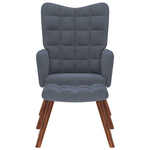 Fauteuil relax avec tabouret en velours gris foncé