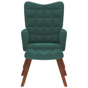 Fauteuil relax avec tabouret en velours vert foncé