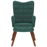 Fauteuil relax avec tabouret en velours vert foncé