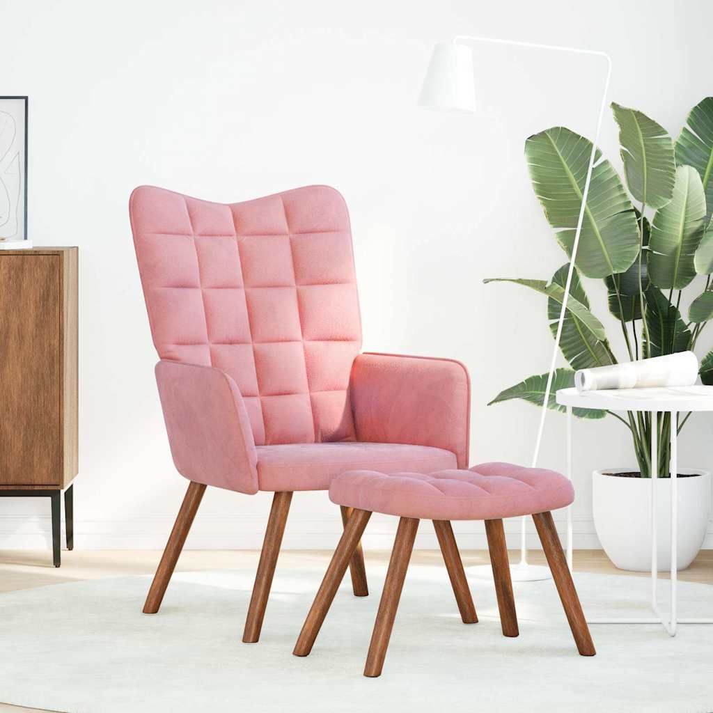 Chaise de relaxation avec tabouret Rose Velours