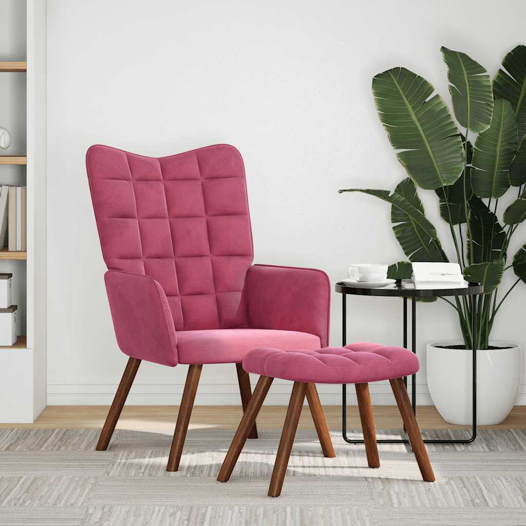 Chaise de relaxation avec tabouret Bordeaux Velours