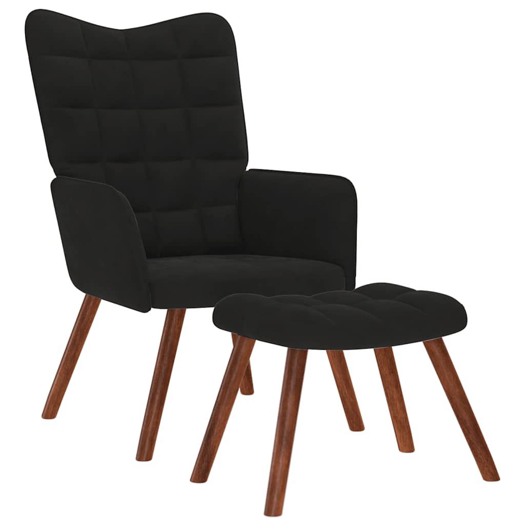 Fauteuil relax avec tabouret en velours noir