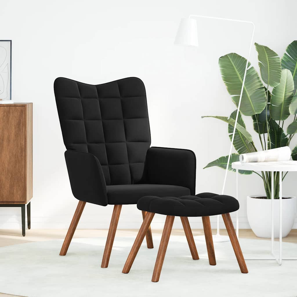 Fauteuil relax avec tabouret en velours noir