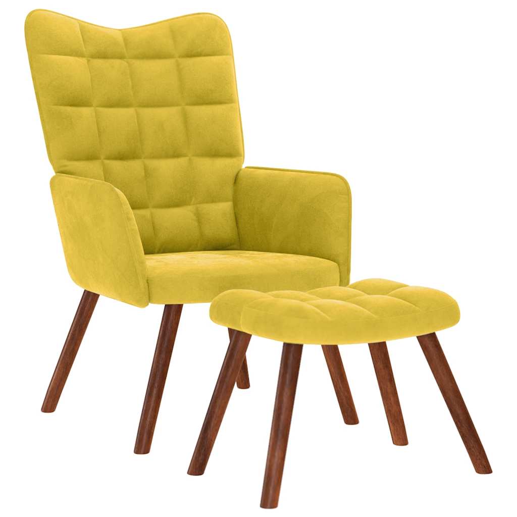 Fauteuil relax avec tabouret en velours jaune