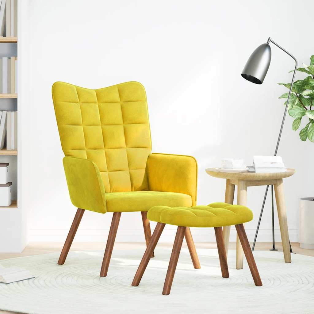 Fauteuil relax avec tabouret en velours jaune
