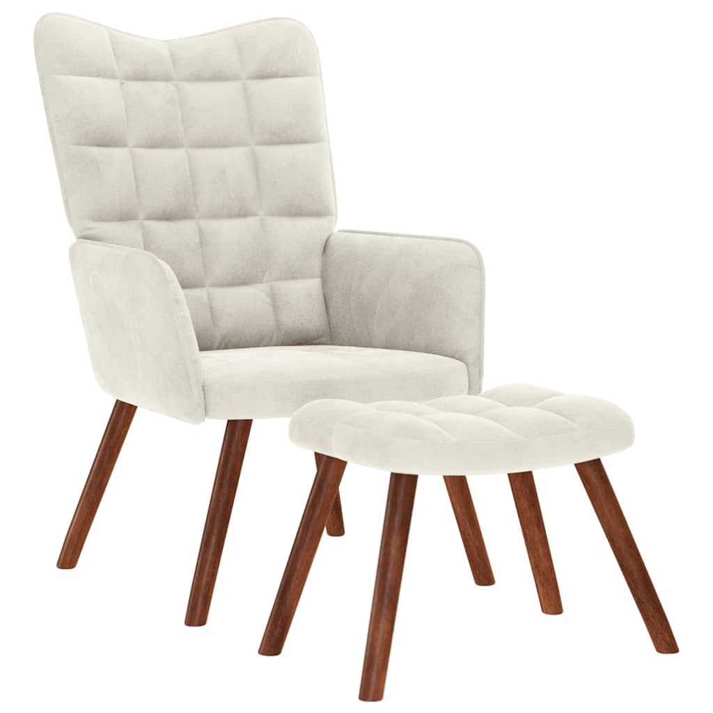 Fauteuil relax avec tabouret en velours crème