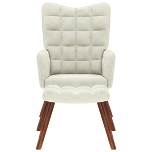 Fauteuil relax avec tabouret en velours crème