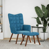 Chaise de relaxation avec tabouret Bleu Velours