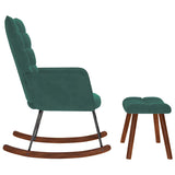 Chaise à bascule avec tabouret en velours vert foncé