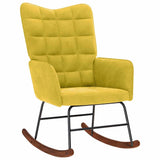 Chaise à bascule avec tabouret en velours jaune