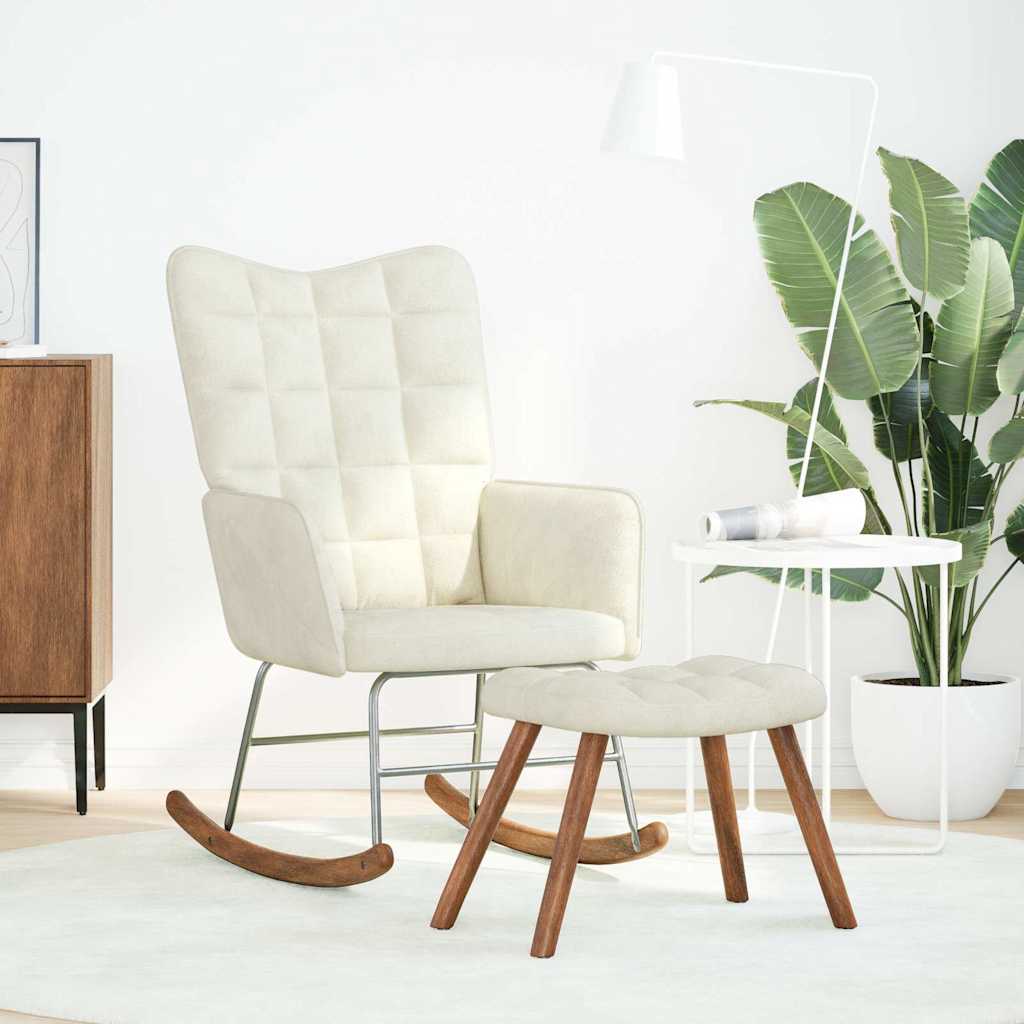 Chaise à bascule avec tabouret en velours crème