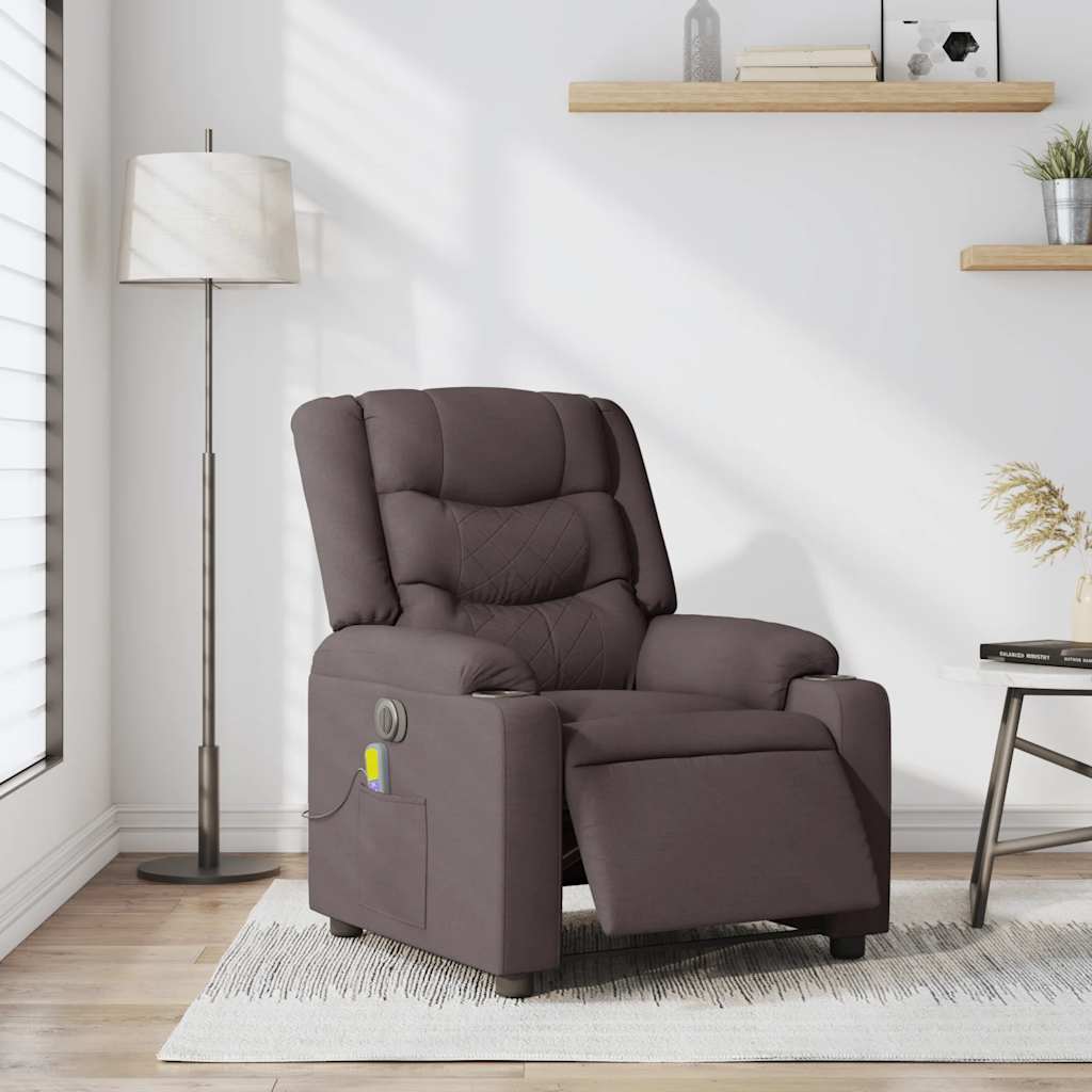 Fauteuil de massage inclinable électrique Marron foncé Tissu