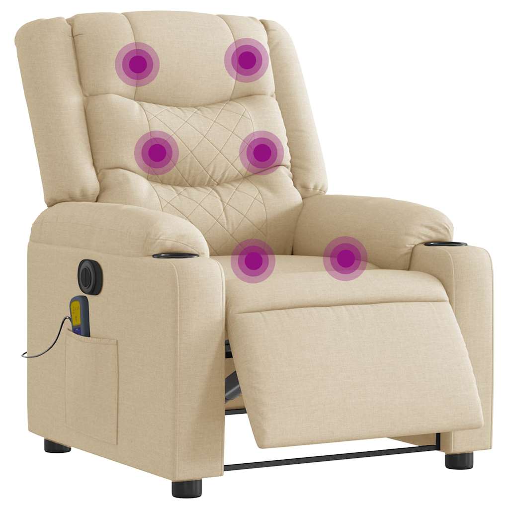 Fauteuil inclinable de massage électrique crème tissu