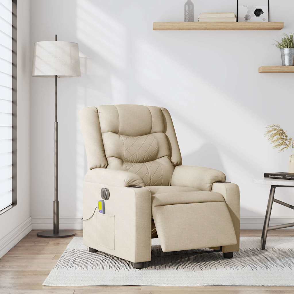 Fauteuil inclinable de massage électrique crème tissu