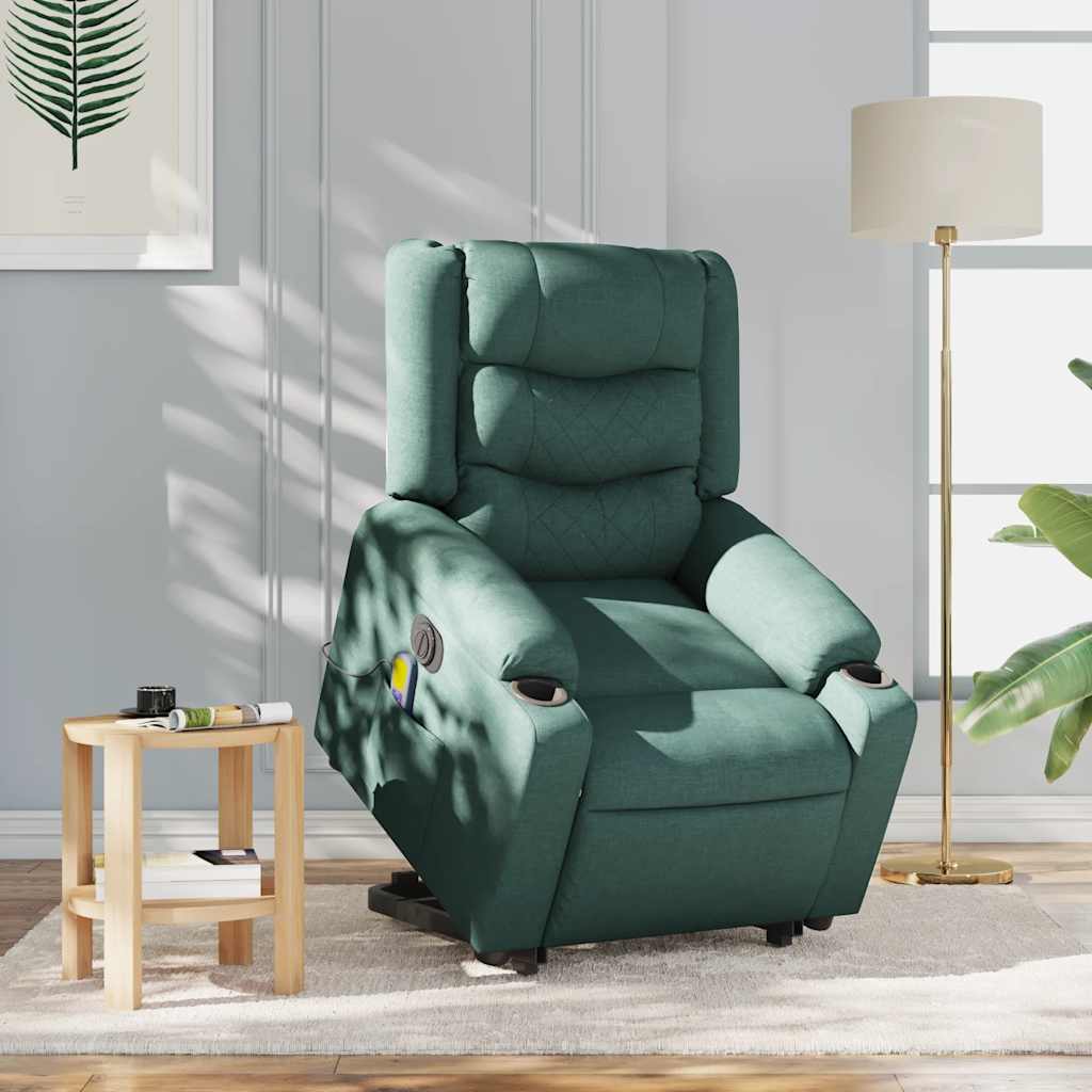 Fauteuil inclinable de massage électrique Vert foncé Tissu
