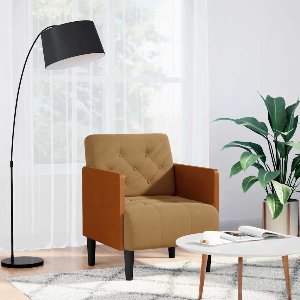 Fauteuil avec accoudoirs marron 55 cm velours