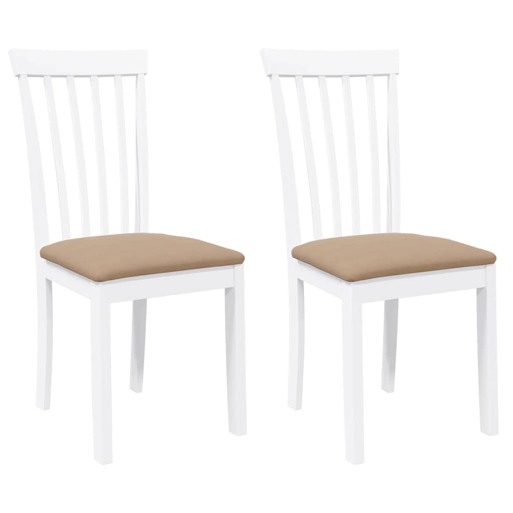 Chaises à manger coussins 2 pcs blanc bois massif caoutchouc