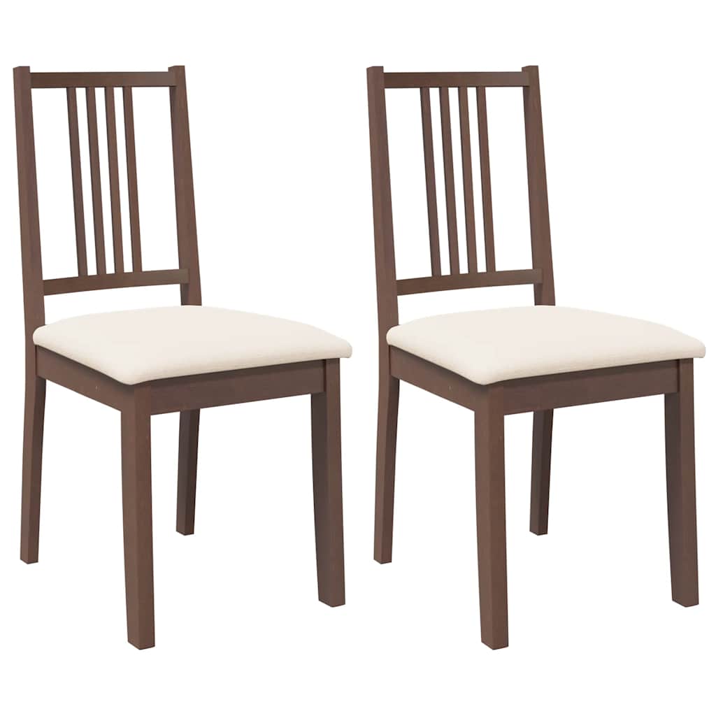 Chaises à manger coussins 2 pcs marron bois massif caoutchouc