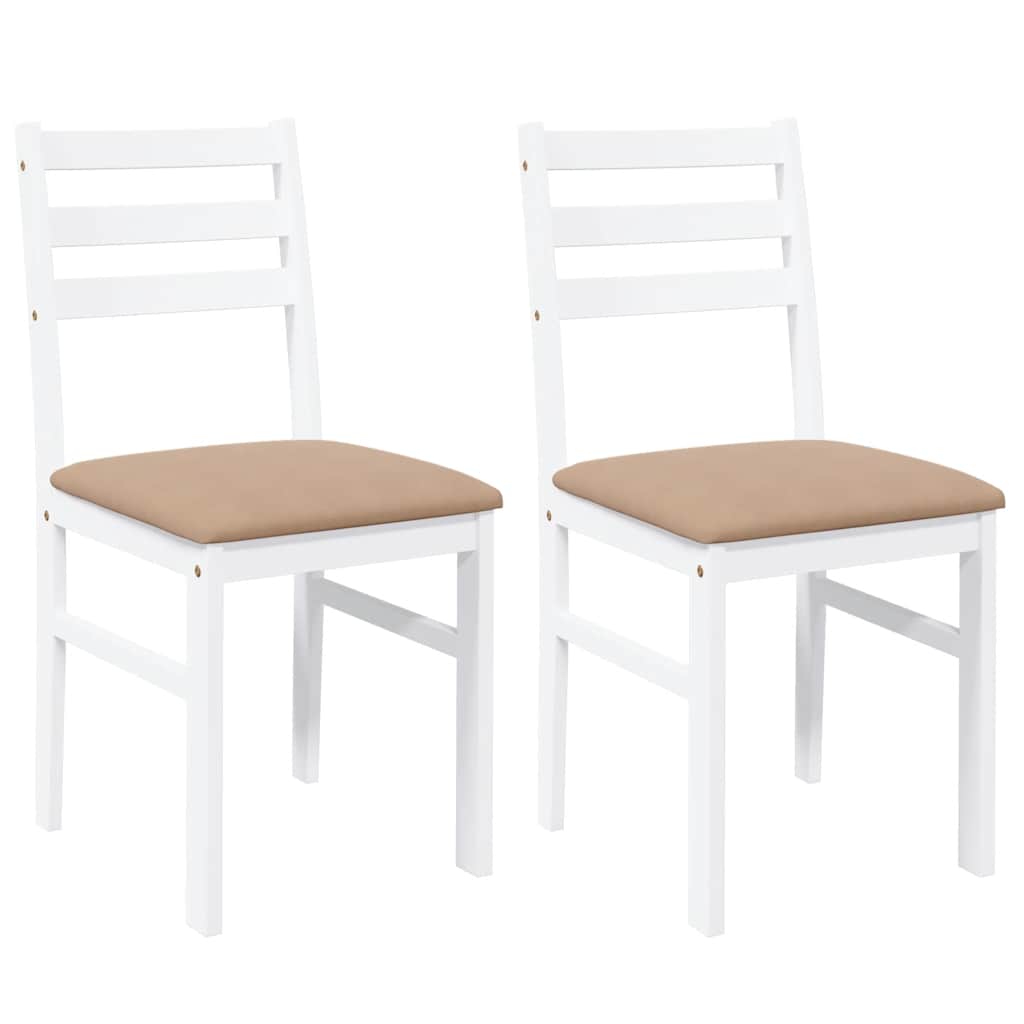Chaises à manger coussins 2 pcs blanc bois massif caoutchouc