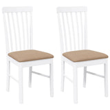 Chaises à manger coussins 2 pcs blanc bois massif caoutchouc
