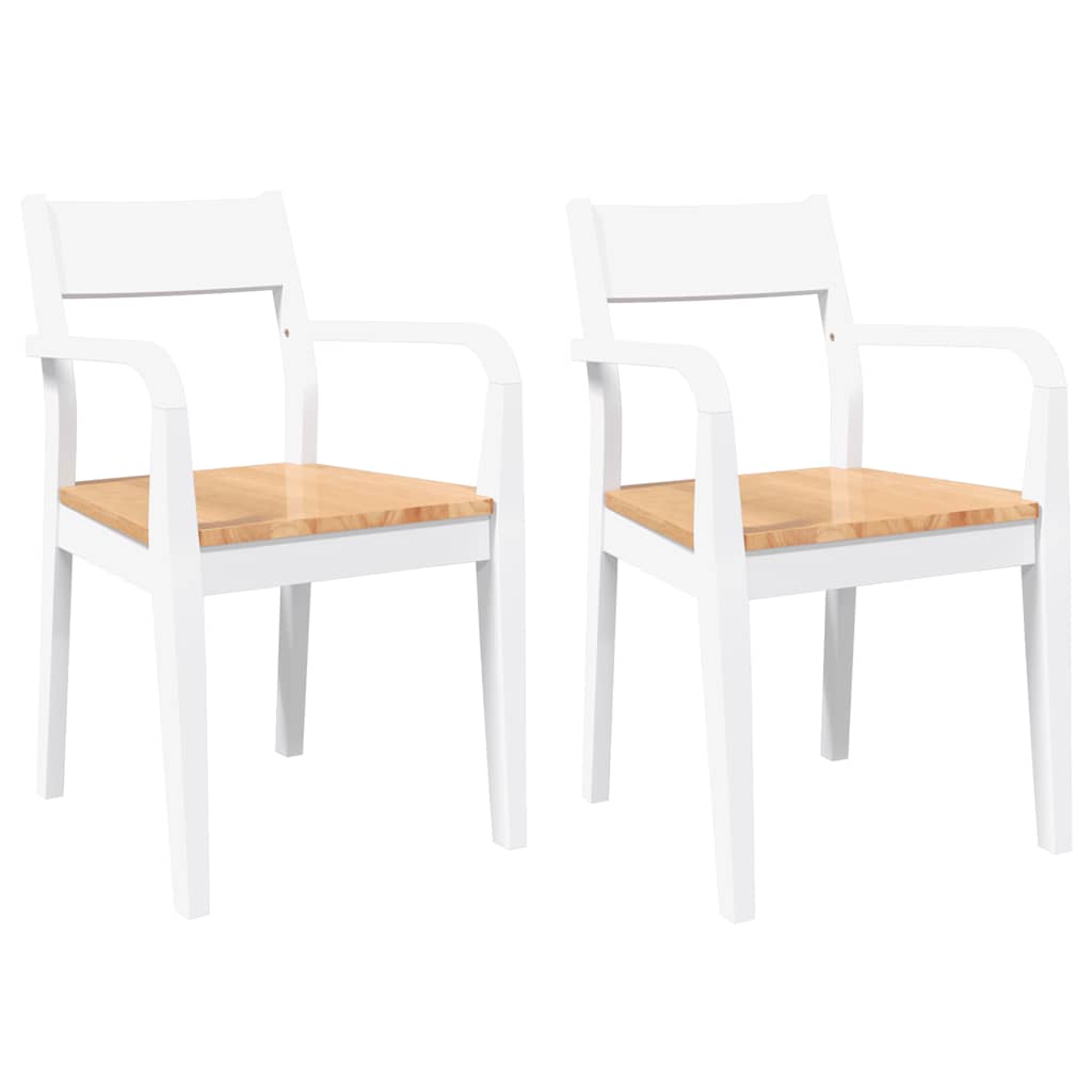 Chaises à manger 2 pcs blanc bois massif caoutchouc
