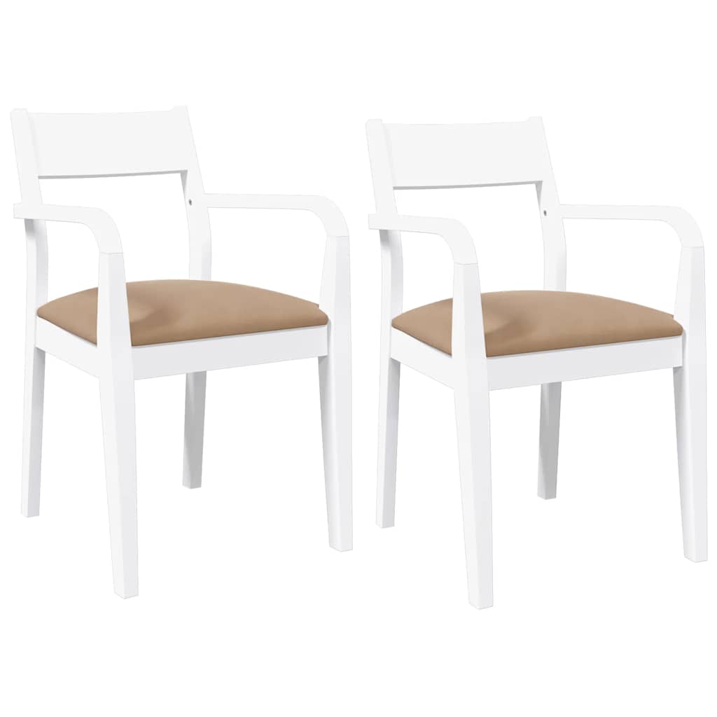 Chaises à manger coussins 2 pcs blanc bois massif caoutchouc