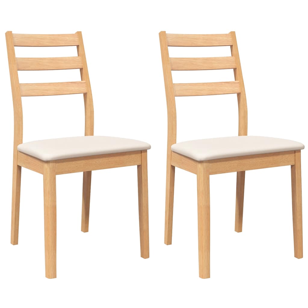 Chaises à manger coussins 2 pcs naturel bois massif caoutchouc