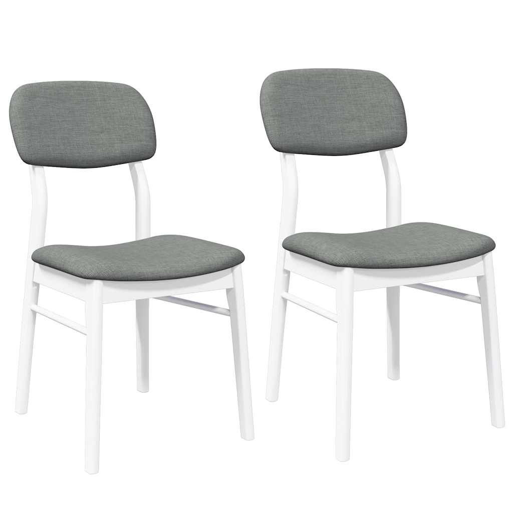 Chaises à manger coussins 2 pcs blanc bois massif caoutchouc