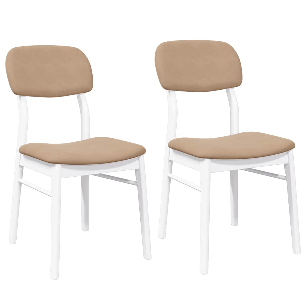 Chaises à manger coussins 2 pcs blanc bois massif caoutchouc