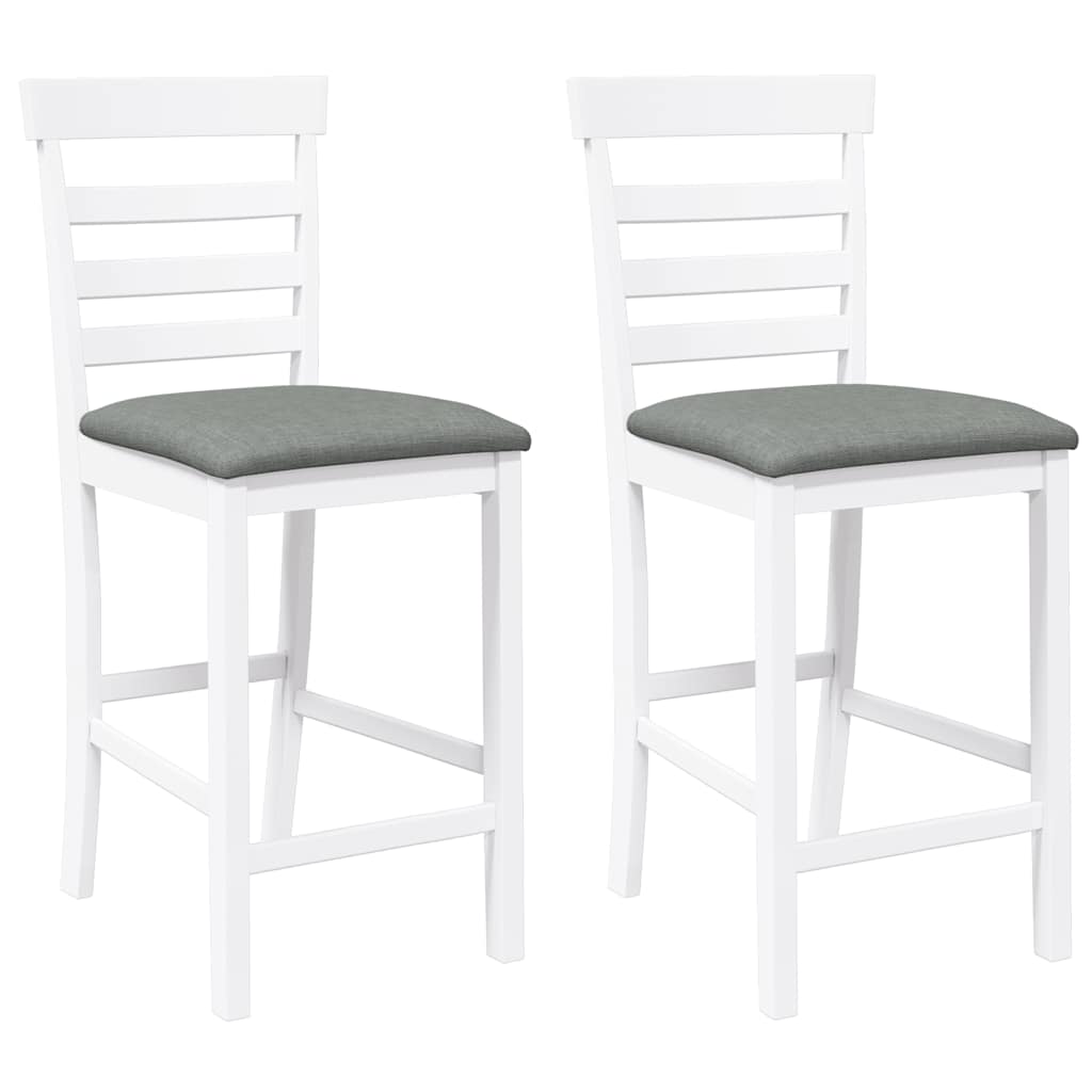 Tabourets de bar avec coussins 2 pcs blanc bois massif d'hévéa