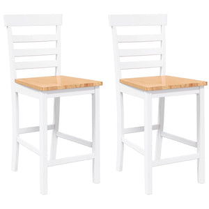 Tabourets de bar 2 pcs blanc bois massif d'hévéa