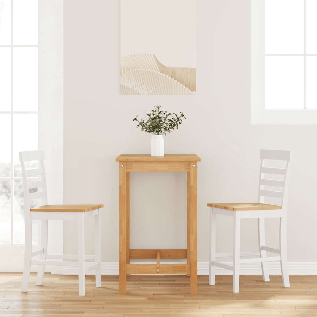 Tabourets de bar 2 pcs blanc bois massif d'hévéa
