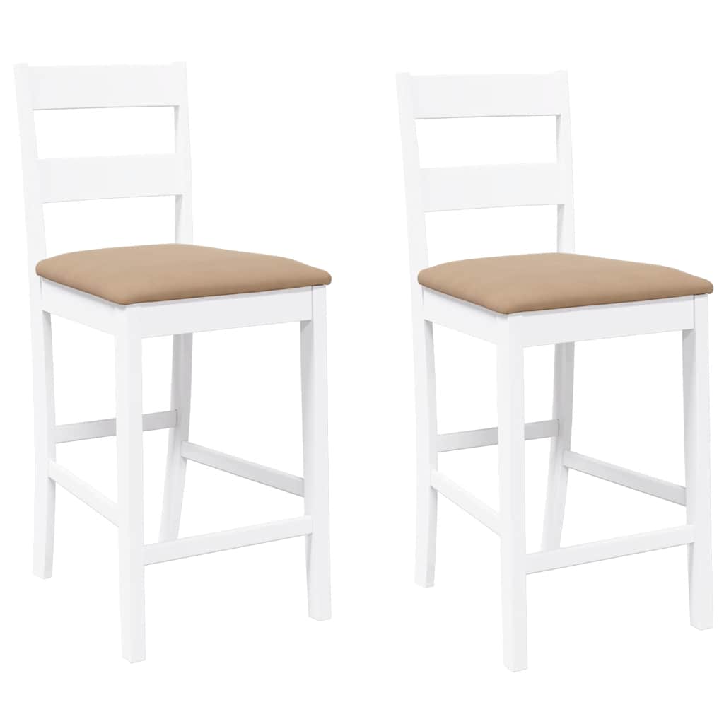 Tabourets de bar avec coussins 2 pcs blanc bois massif d'hévéa