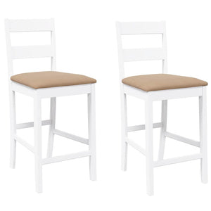 Tabourets de bar avec coussins 2 pcs blanc bois massif d'hévéa